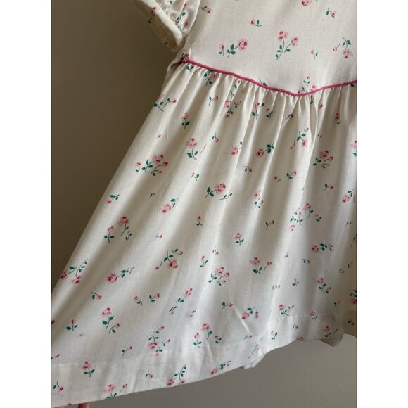 Vintage Girls Kids  1980s 90s Girls Roses Dress w/ Peter Pan Collar Ivory Pink 6 - Picture 4 of 11